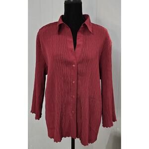 Western Connection II Womens Button Front Blouse Maroon 2X Crinkled Polyester‎